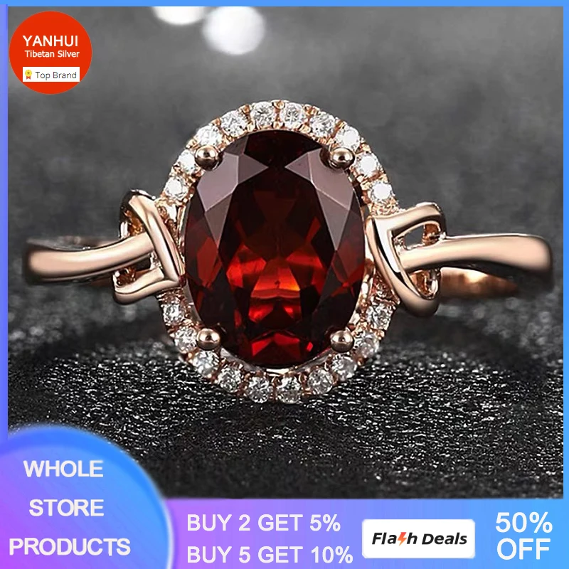 New Fashion Oval Created Ruby Rings Women Trendy Fine Rose Gold Color Zircon Crystal Finger Rings Wedding Party Gifts Jewelry