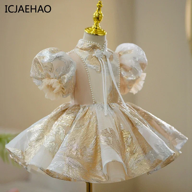 ICJAEHAO Princess Wedding Birthday Party Luxury Short Evening Gown Child Embroidery Champa Kids Pageant Dresses Toddler Girl