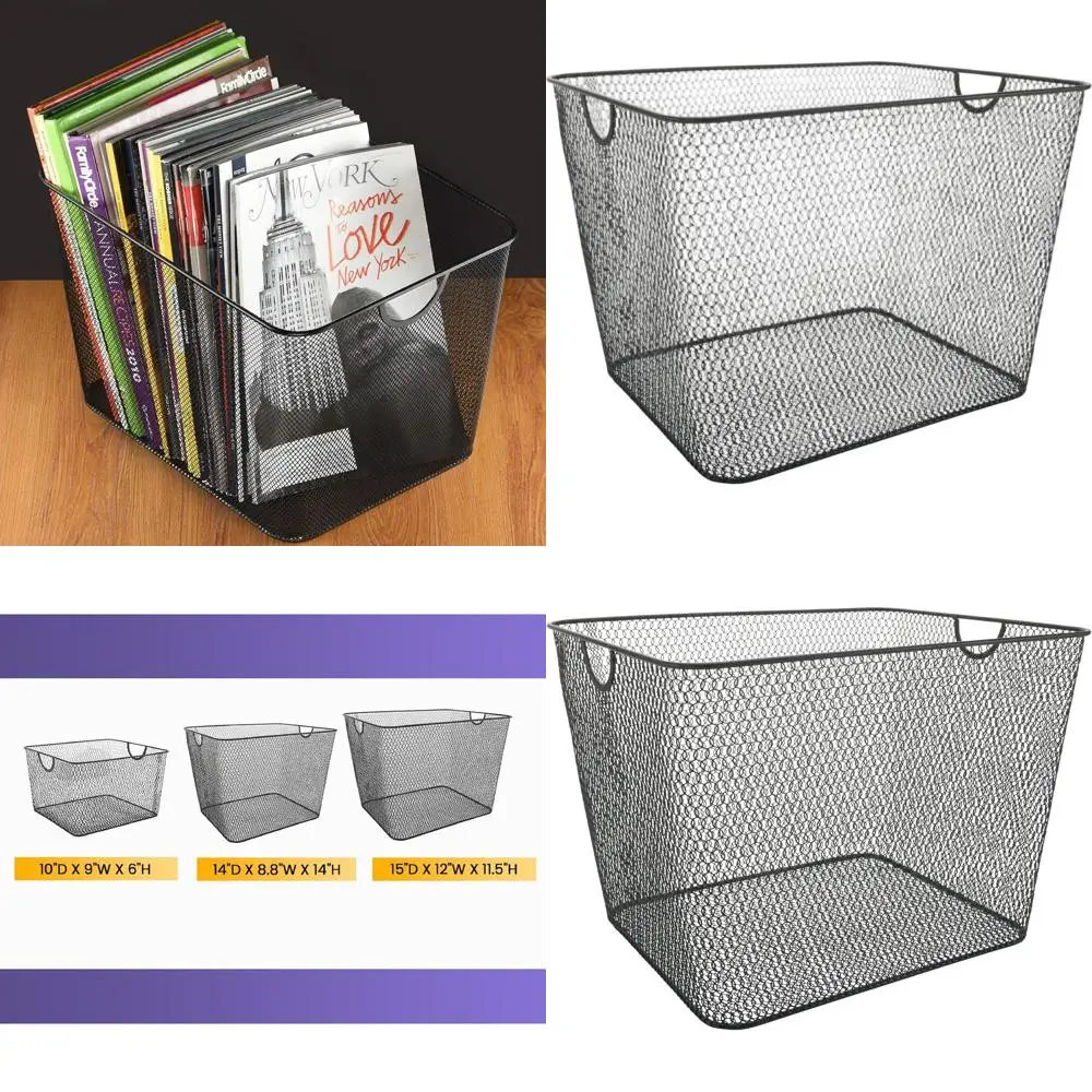 

Набор из 6 черных сетчатых корзин для хранения: универсальный органайзер для кухни, кладовой, общежития, гаража