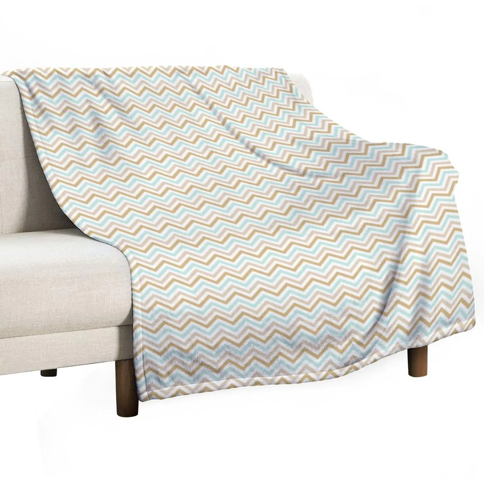 Mint Green Gold and White Zigzag Geometric Pattern Throw Blanket Flannel Fabric For Baby Soft Big Sofas Blankets