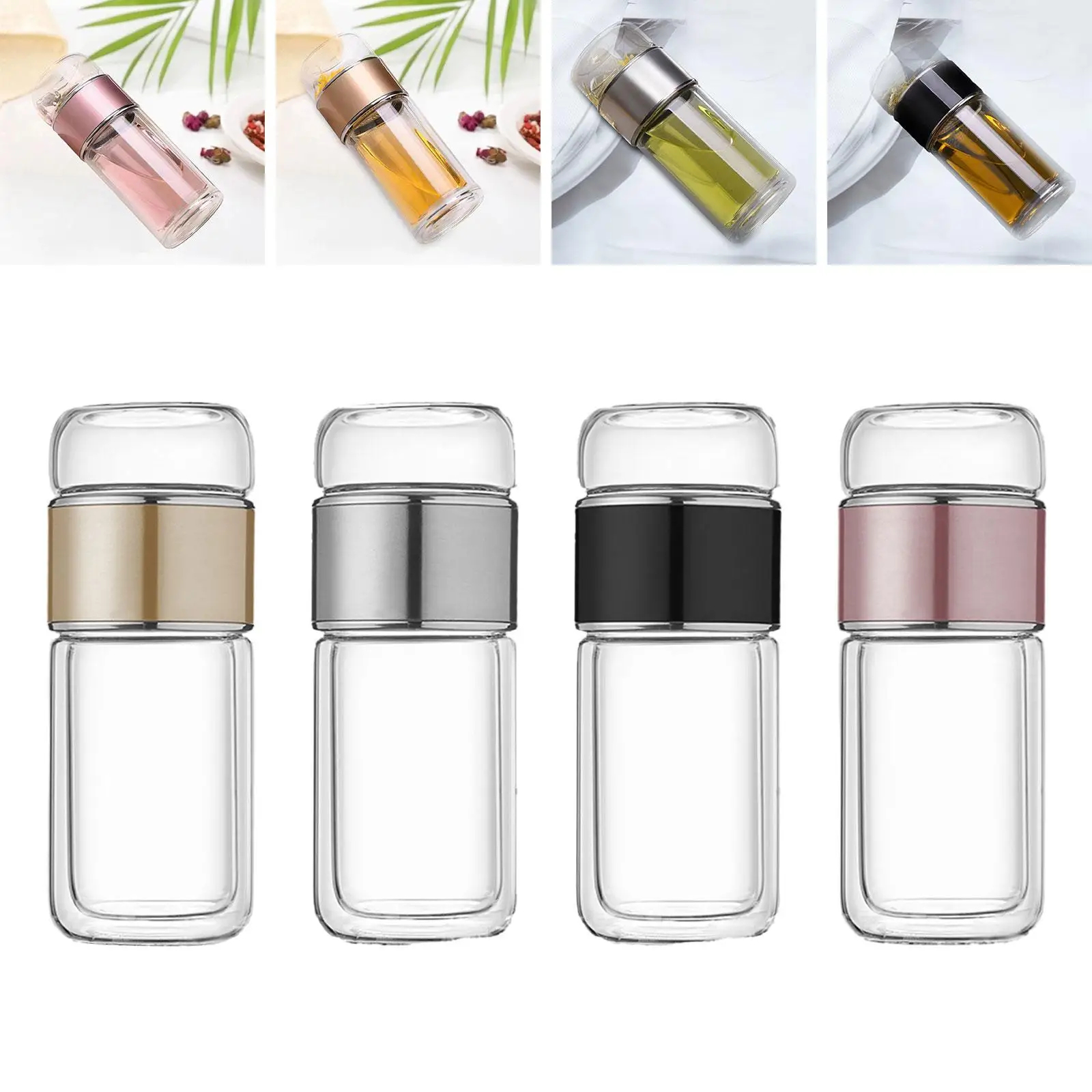 Glass Tea Infuser Bottle 350ml Portable Small Tea Mug for Outdoor Travel