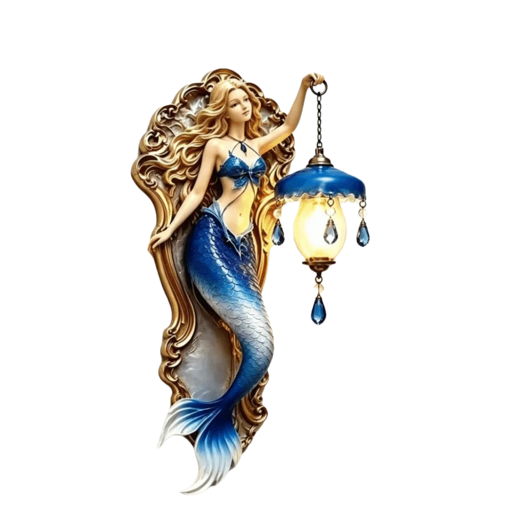 Resin Material Mermaid Wall Lamp Crystal Pendant Soft Ambient Light Resin Wall Lamp Mermaid Design Ocean Style