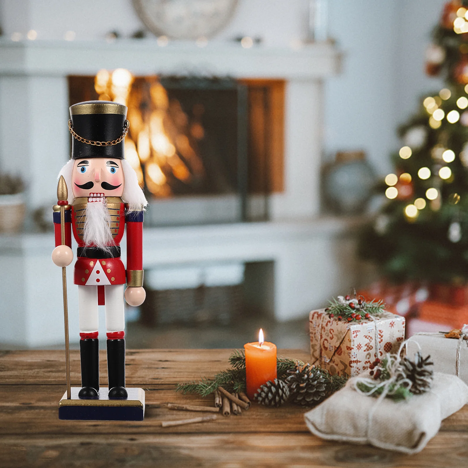 

1pc Wooden Nutcracker Soldier Christmas Decor Sturdy Craftsmanship Home Office Car Desktop Ornament Xmas Gift Holiday