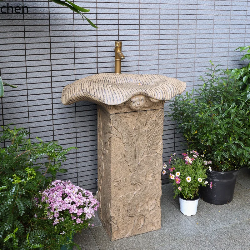 

YXY outdoor courtyard column wash basin new Chinese balcony floor washbasin villa yard retro creative wash basin