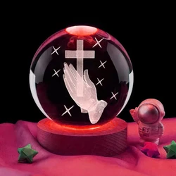 Crystal Ball Cross ln Hand With Multicolor 3D LED Night Light,Praying Hands Gifts For Women Man Christian