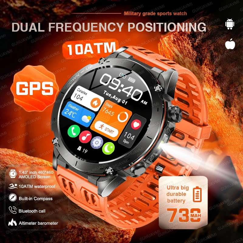 

Новые умные часы с GPS-картой для активного отдыха, военные спортивные смарт-часы для мужчин, AMOLED-дисплей, альтиметр, 730 мАч, Bluetooth-вызовы, водонепроницаемость 10ATM