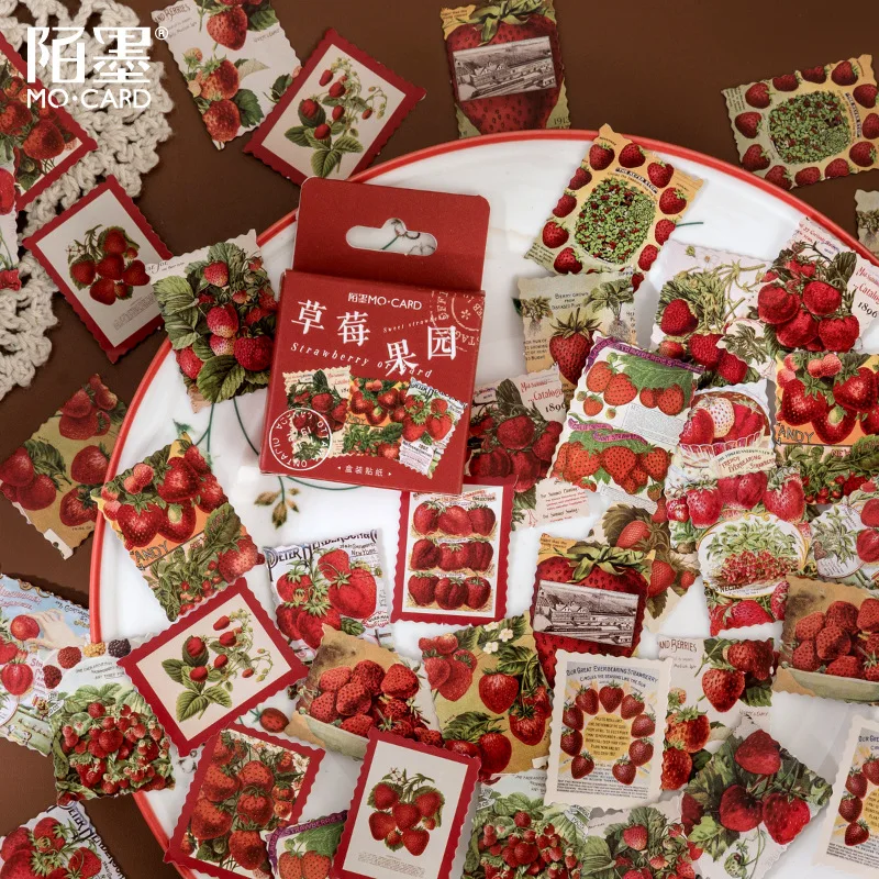 45Pcs/box Strawberry Stickers Album Diary Label Scrapbooking Material DIY Journaling Stationery Cute Fruit Decorative Paper