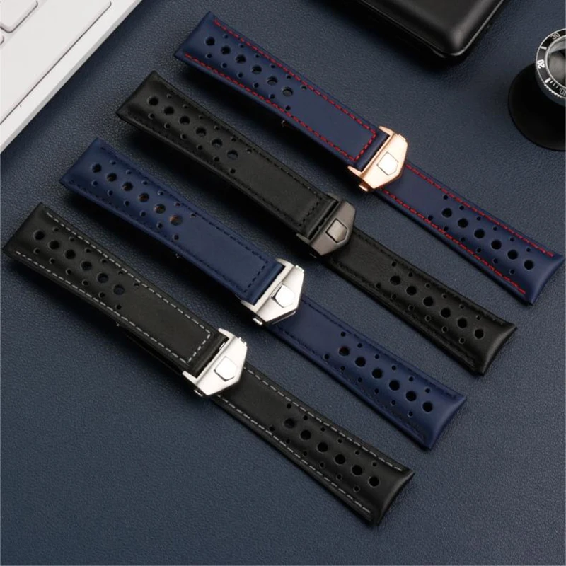 22mm leather strap for TAG HEUER Grand Carrera F1 Formula 1 Monaco series atmospheric air hole folding buckle strap accessories