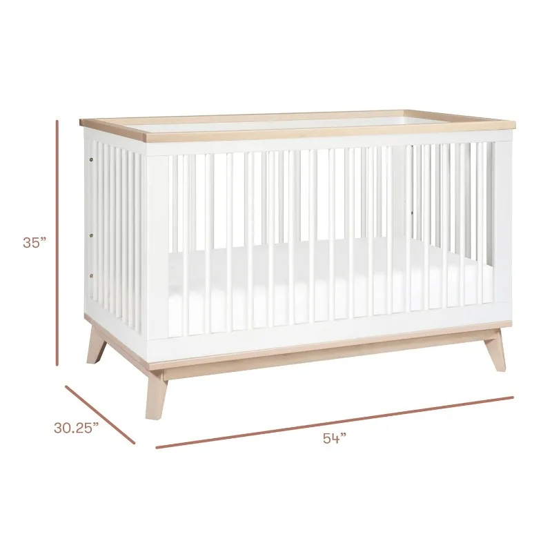 3-in-1 Convertible Crib with Toddler Bed Conversion Kit in White and Washed Natural, Greenguard Gold Certified