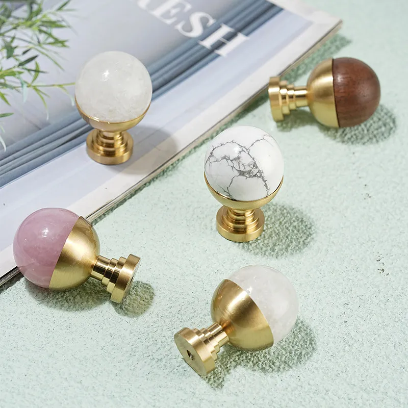 Brass Round Furniture Knob Light Luxury Crystal Drawer Handle Creative Nordic Storage Cabinet Knob Modern Cabinet Handle