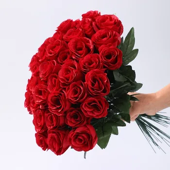 홈 장식용 빨간 장미 꽃다발 꽃병, 정원 웨딩 장식 화환, DIY 수공예 인공 꽃 액세서리, 5 개, 10 개