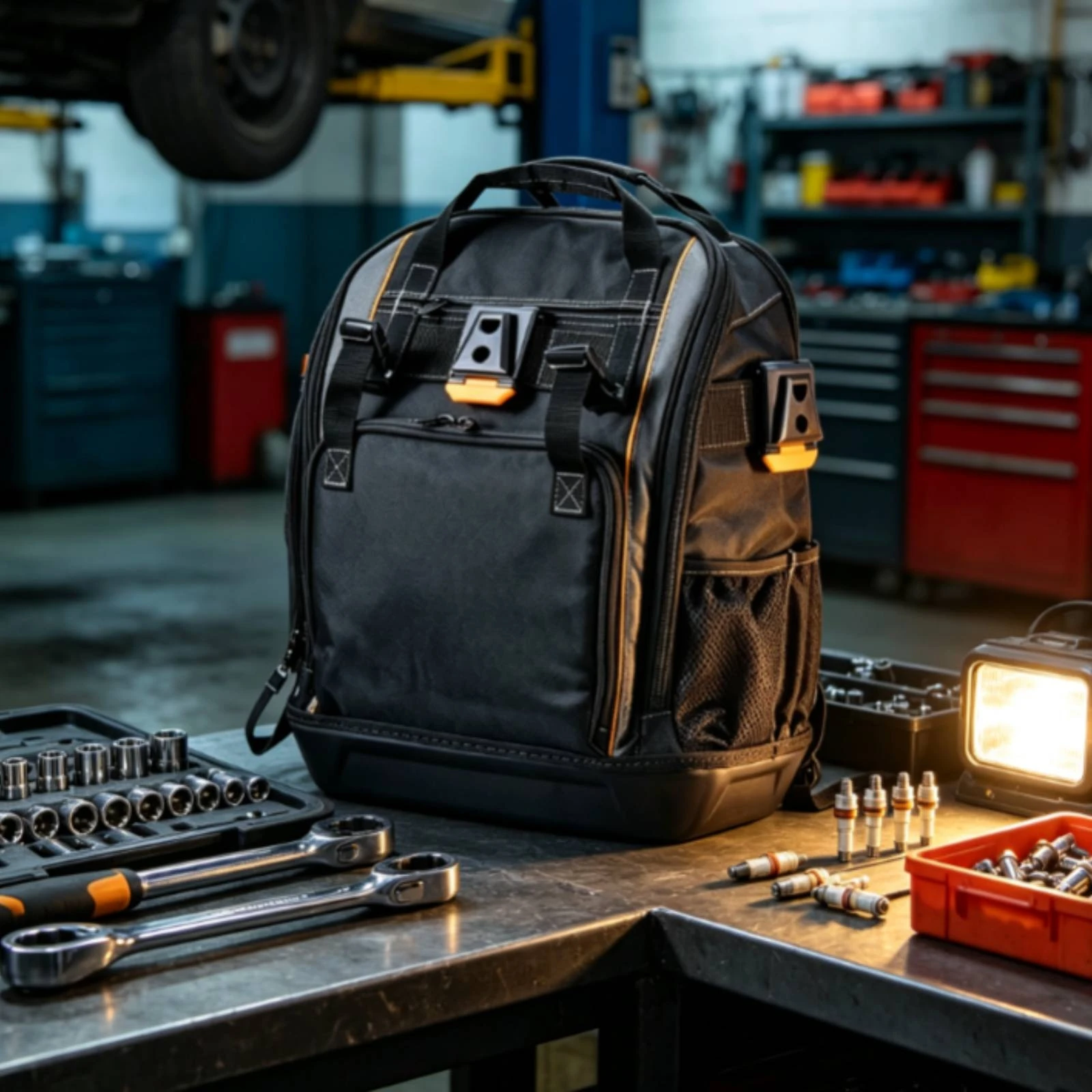 Tool Backpack with Molded Base Rugged Tool Backpack Long-Lasting Wear-Resistant for Electricians, Job Sites, Maintenance