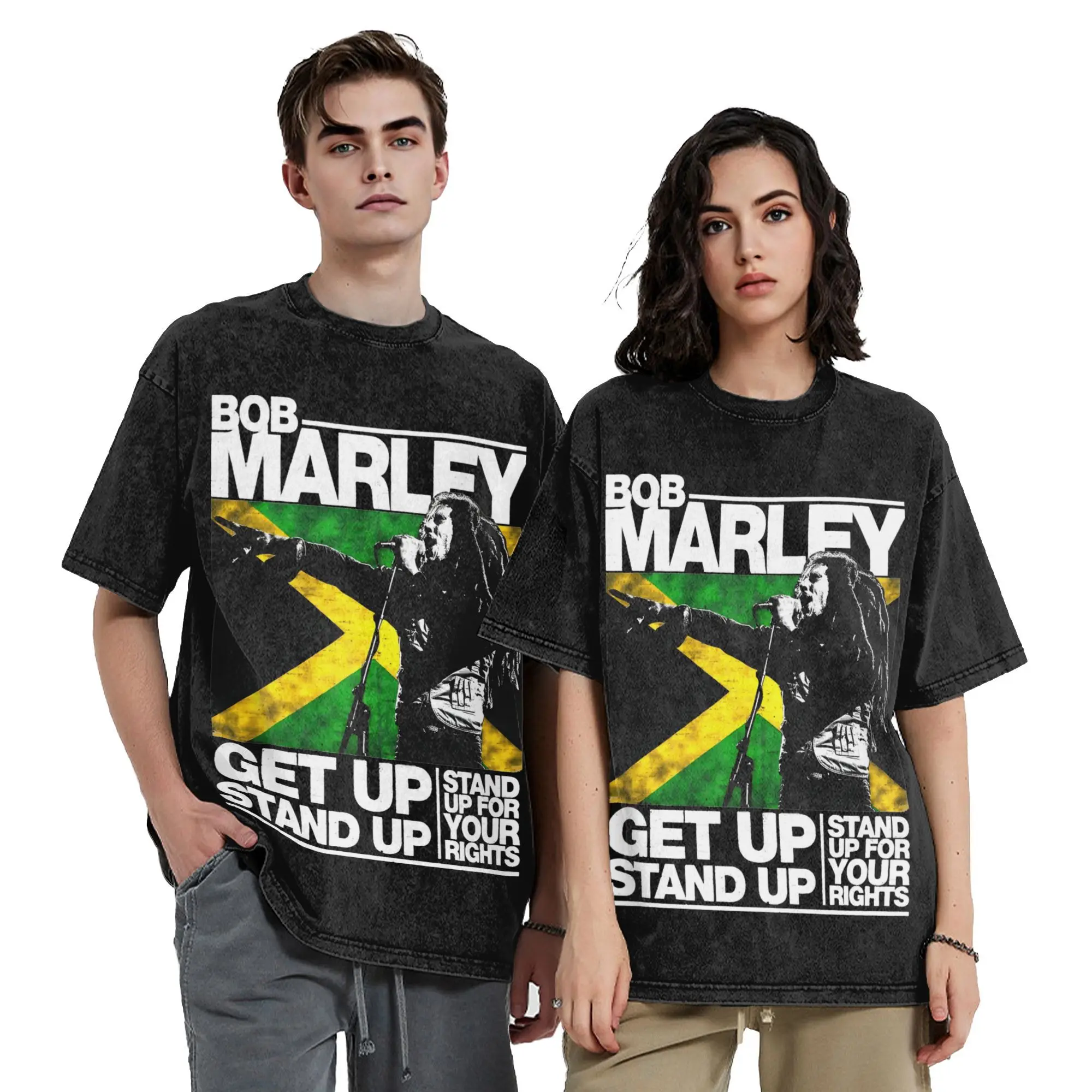 

Retro Bob Marley Vintage Washed T Shirt Men Women's Pure Cotton Vintage T-Shirt Round Neck Music Tees Short Sleeve Clothing