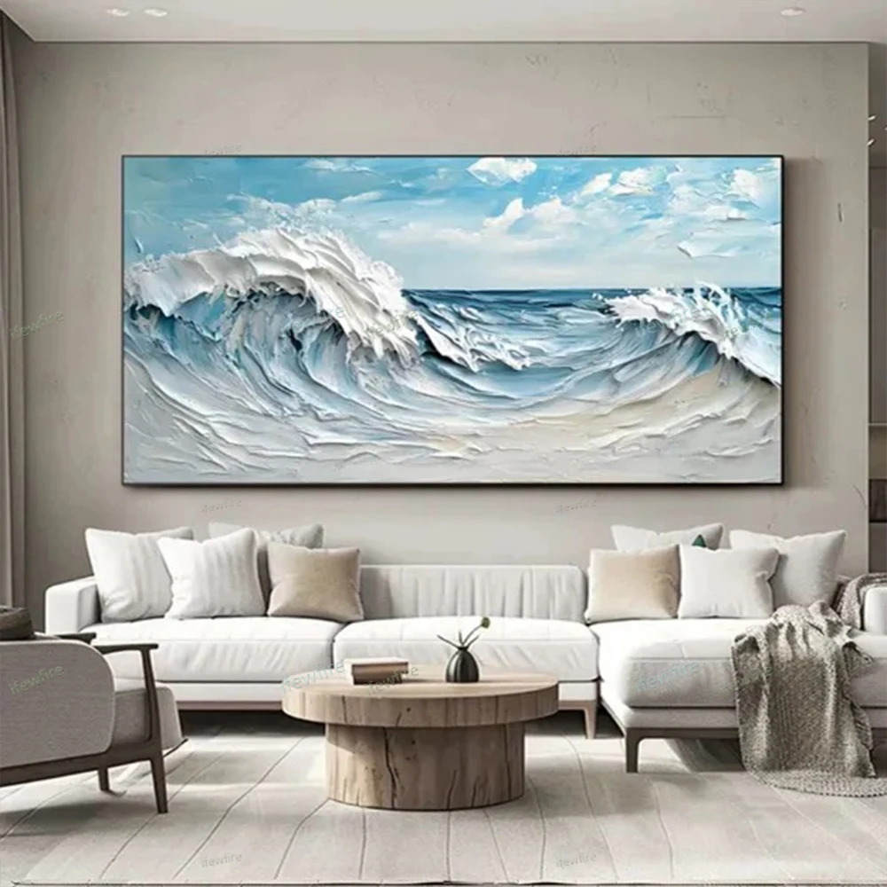 Large Ocean Wave Handmade Oil Painting On Canvas Large Wall Art Abstract Minimalist Painting Blue Sea Wall Art Living Room Decor