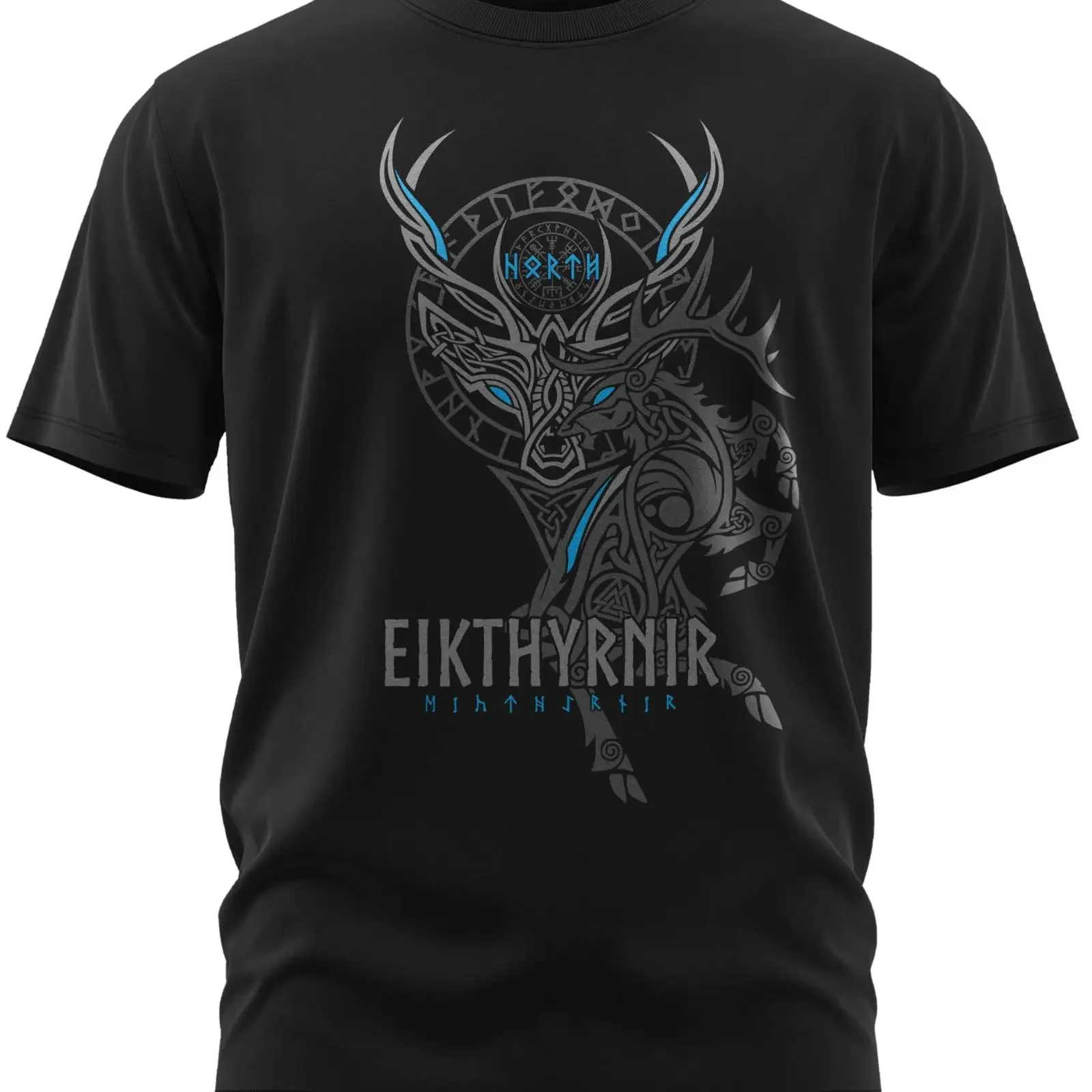 Футболка North Legendary для мужчин с принтом оленя Эйктирнира и древа Игдрасиль, винтажная, с эффектом потертости, унисекс, эластичная, с изображением Вальхаллы викингов.