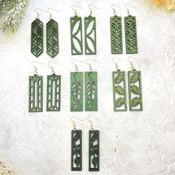 7 Pairs of Green Long Leaf Natural Style Wooden Earrings for Women, Gift Earrings