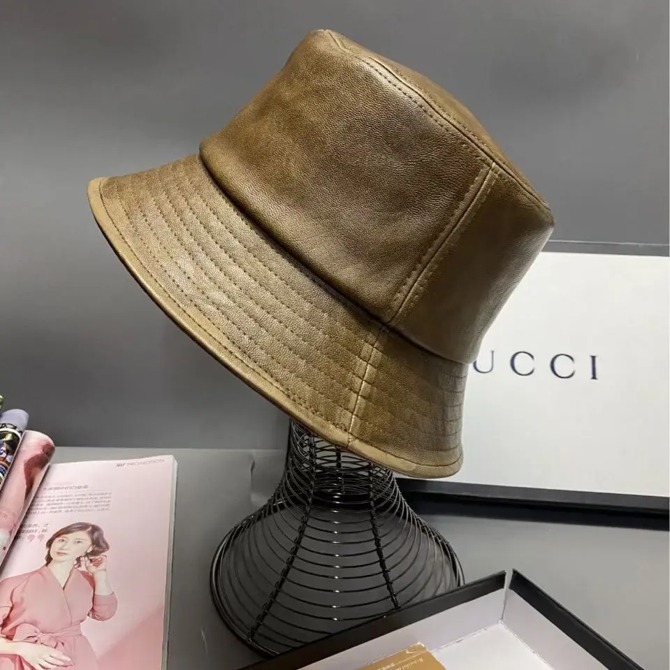 الرجعية الموضة الحديثة الخريف جديد غسلها بولي Leather الجلود صياد قبعة قبعة الشمس حوض السفر قبعة فاتحة 4m802 #4