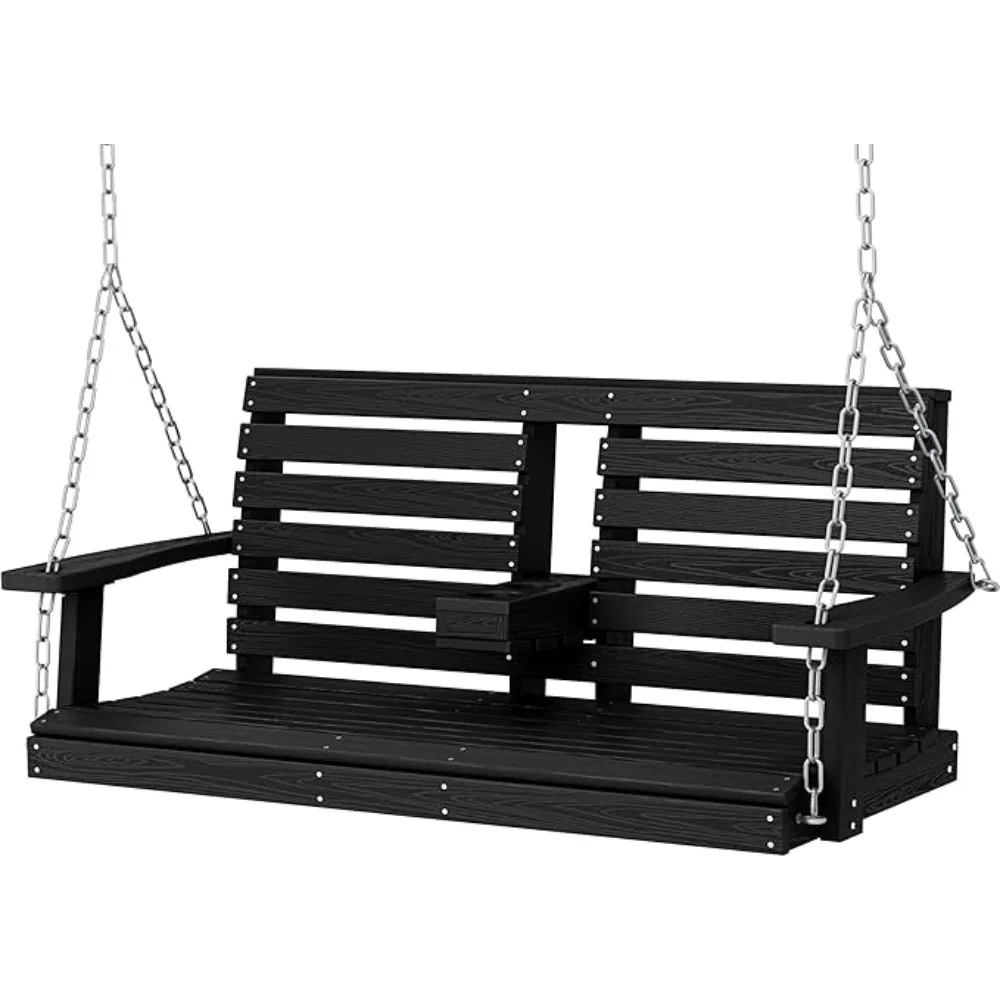 Juego de columpios para patio al aire libre, columpio para porche colgante de 2 asientos con portavasos, resistente al agua y capacidad de peso de 660 libras (1 ud.)