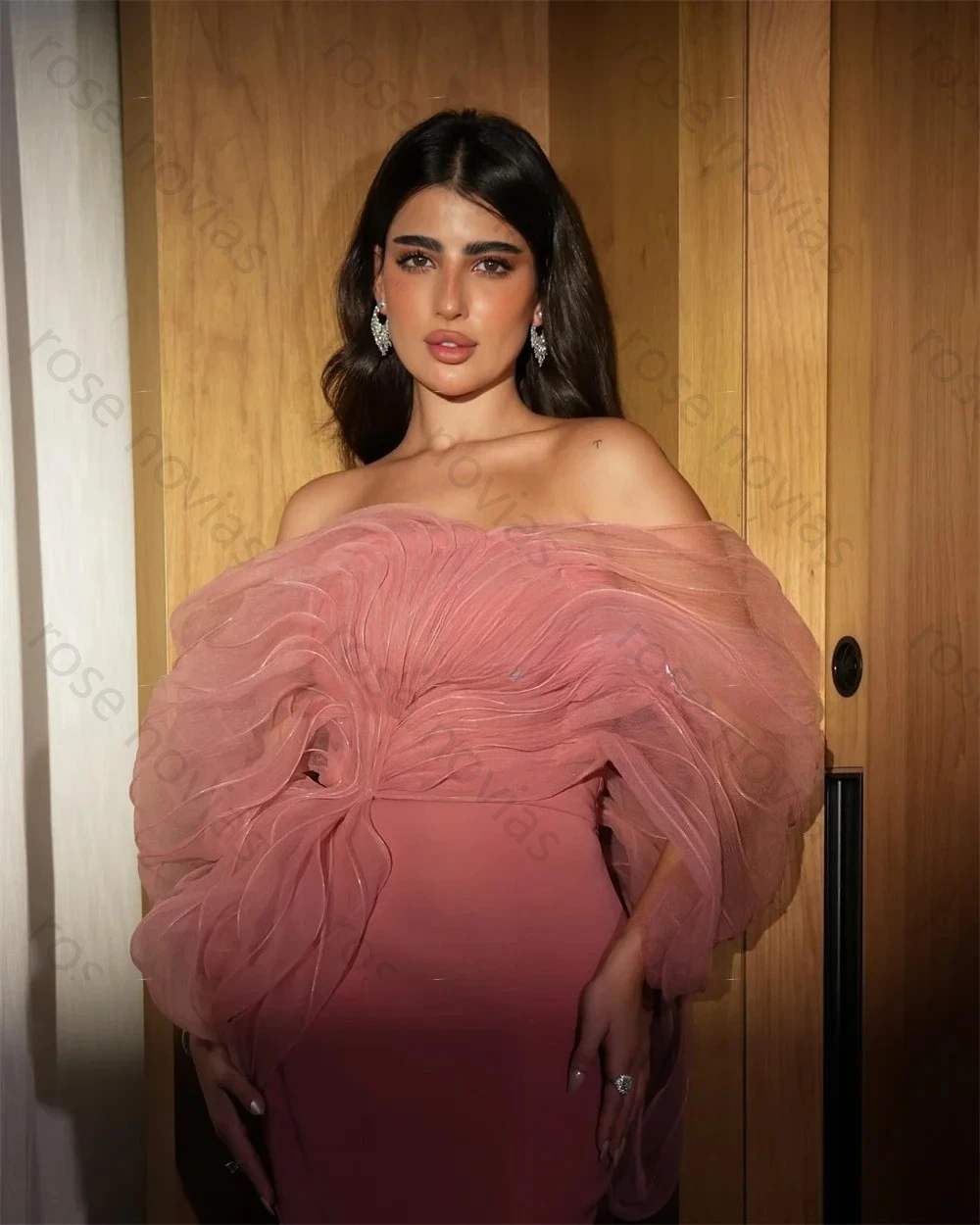 Abiti lunghi con spalle scoperte a sirena con motivo a pieghe in jersey di moda personalizzato di alta qualità Abiti da cerimonia su misura abbinati