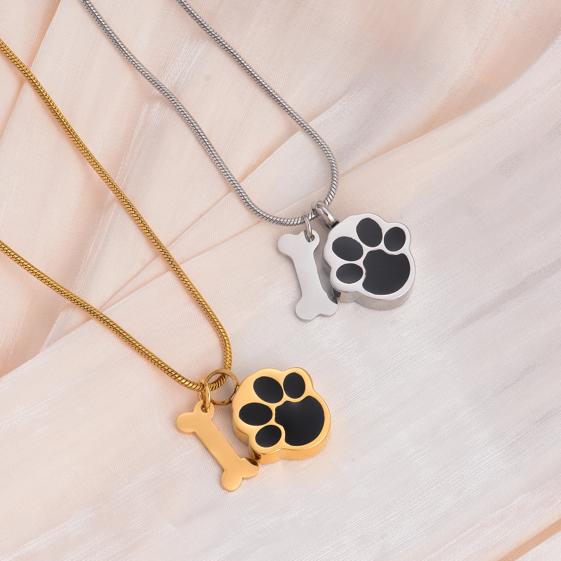 Pfoten-Urnen-Halskette mit Hundeknochen für Asche, Edelstahl-Einäscherungs-Schmuck, Gedenk-Halskette für Tierasche – Detail 4