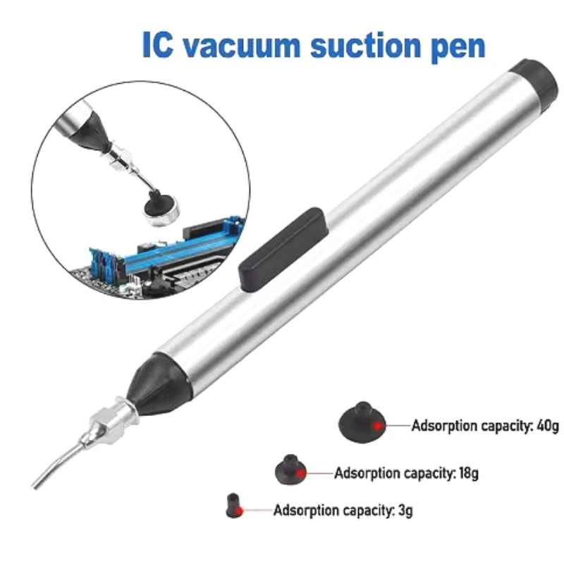 

Vacuum Sucking Pen Suction Remover Sucker Pump IC SMD Tweezers Pick Up Soldering Tool Desoldering with 3 Suction Headers