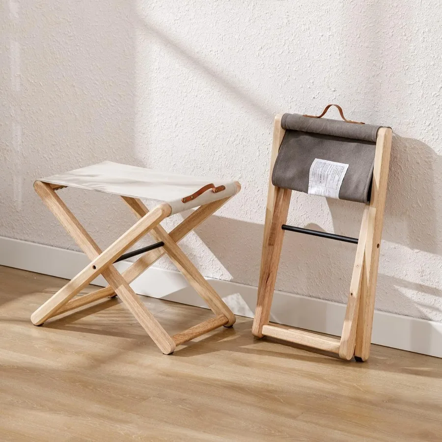 الخشب للطي التخييم البراز مجموعة من 2 18.5 الخشب الصلب المحمولة الصيد كرسي بلا ظهر قابل للطي مع الثقيلة المعادن دعم قماش مخيم Sto #2