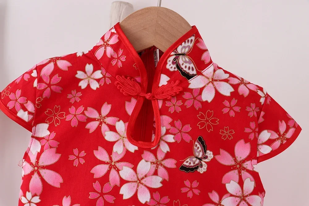 Rotes Sommerkleid für Kinder, Qipao, chinesische Mode, Performance-Cheongsam, Netzstoff, Prinzessinnenkleider, Tanzkleidung für Kinder, Vestidos – Detail 24