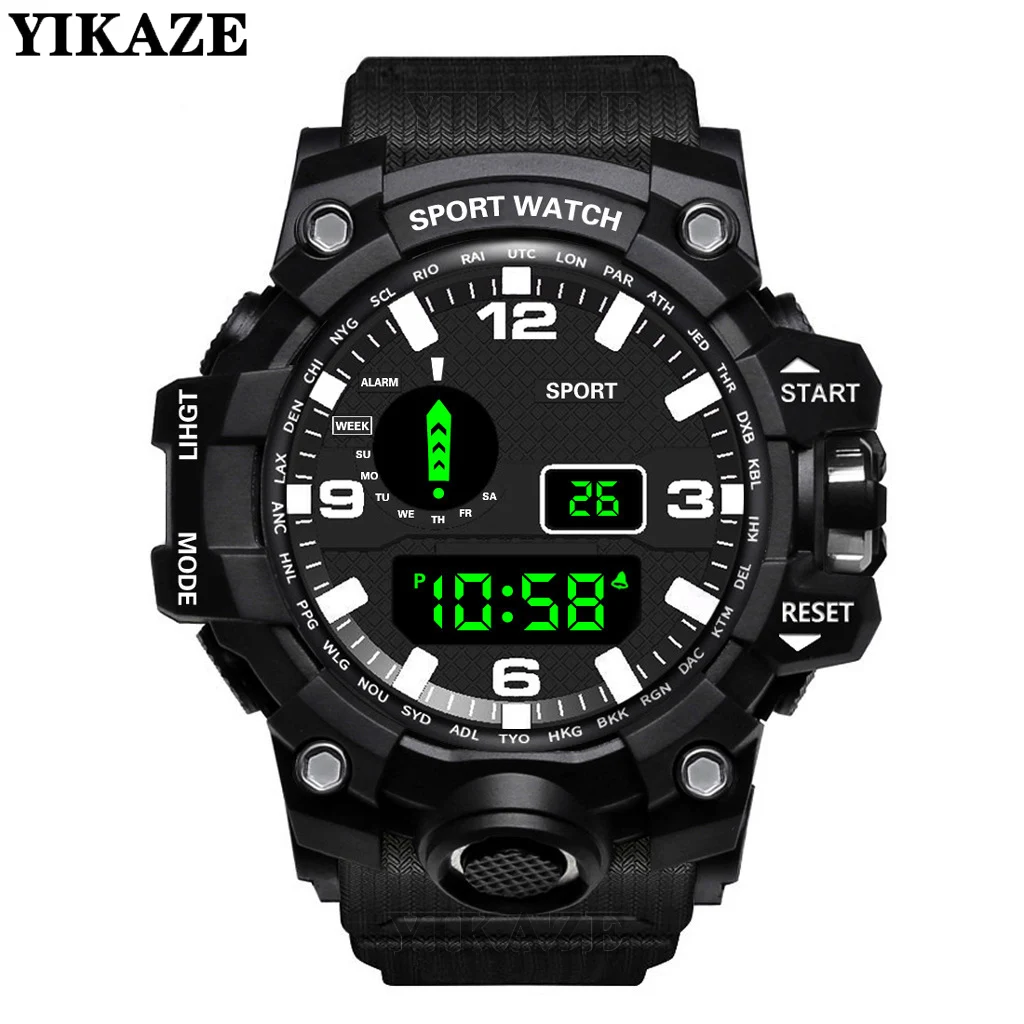 YIKAZE Sports Watch Men's LED Digital Watches Multifunction Military Clock Big Dial Waterproof Fitness Electronic Watch For Man