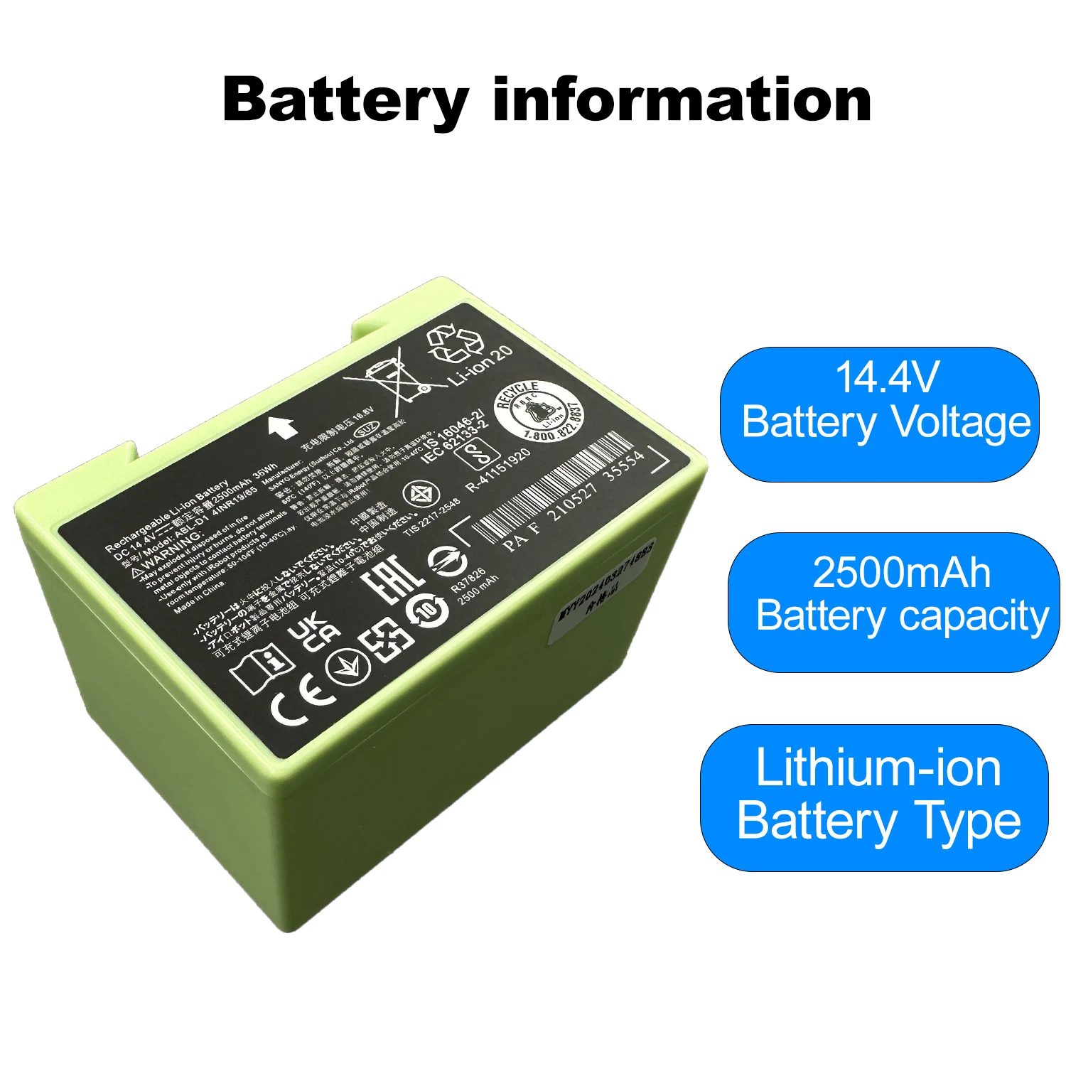 DXT New  Replacement Battery  ABL-D1 For iRobot Roomba i7 i7+ i8 e5 e6 i7158 i7550 i7558 e6198 e5154 e5152 e5150 7550 2500mAh