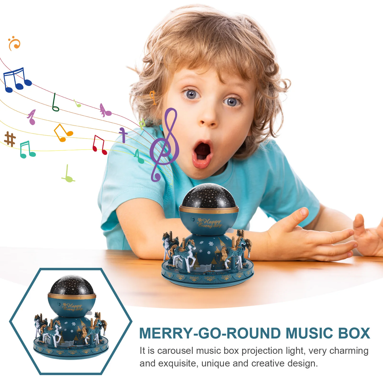 

1pcs Carousel Music Box Light Unique Projection Lamp Rotating Horse Melody Gift For Women Birthday Christmas Decor