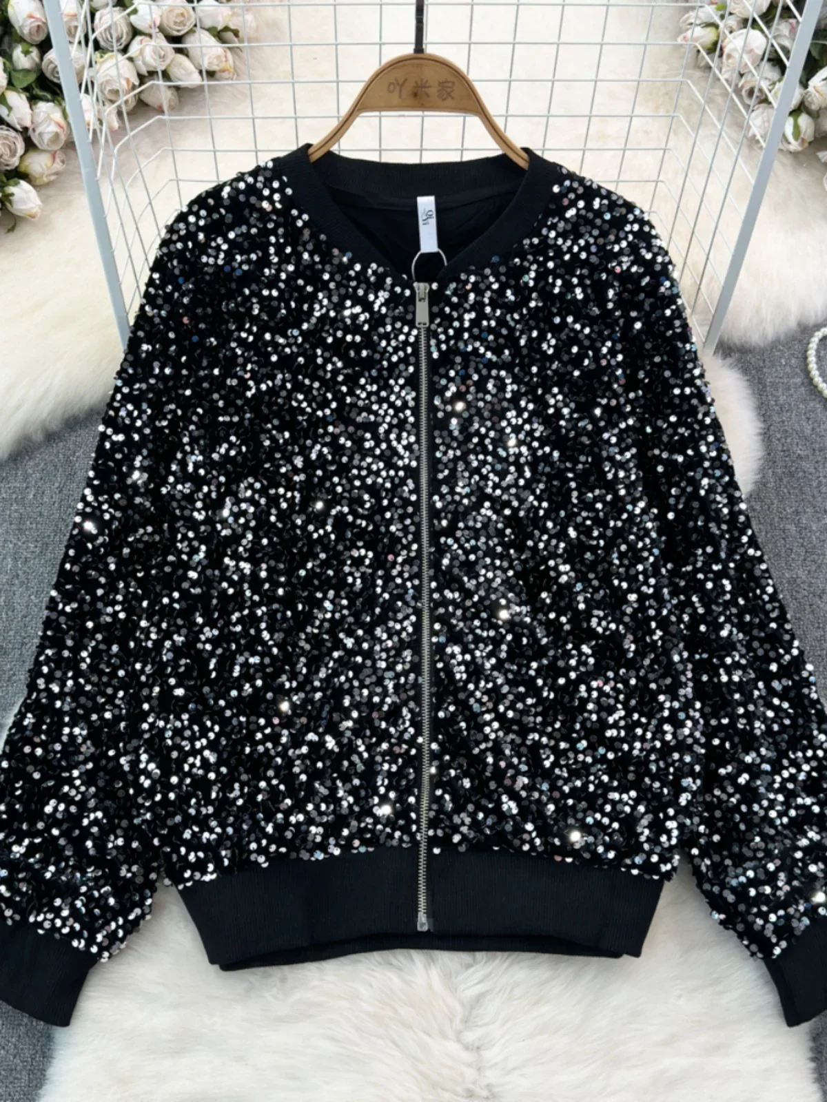 Korean Style Sparkling Sequin Jacket Women's 2024 Autumn and Winter Loose Jacket Casual Versatile Fashion Baseball Uniform Top