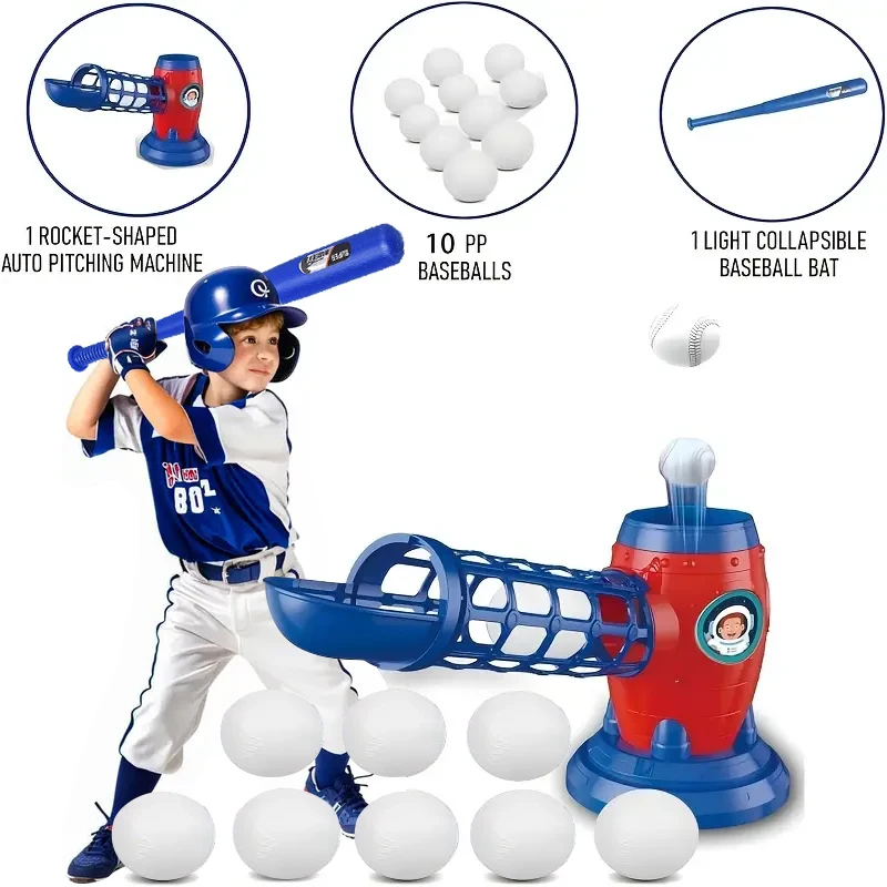 Fully automatic children's baseball machine, plastic baseball toy set, includes 10 balls, baseball training equipment, perfect c