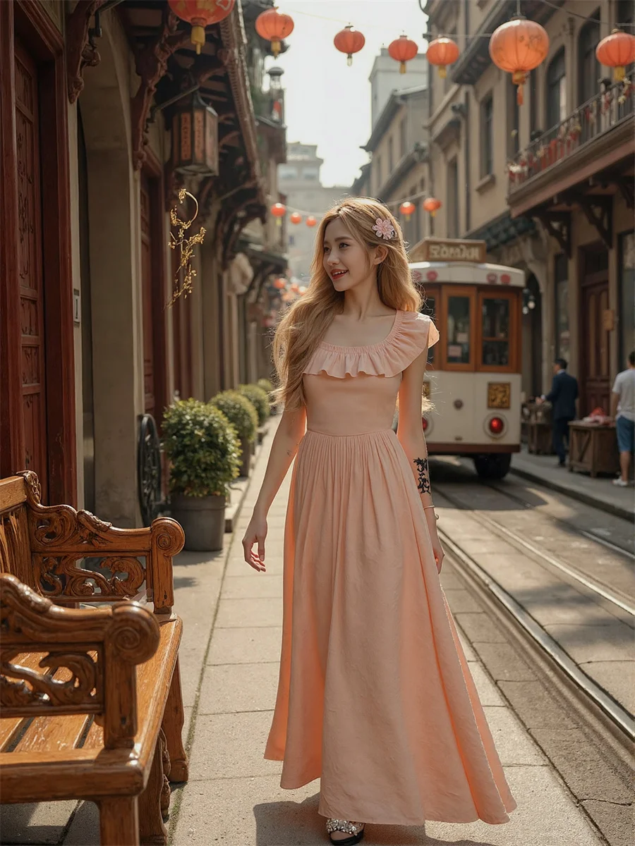 فساتين نسائية وردية على طراز Fairycore بأكمام طائرة Cottagecore جماليات جمالية أدبية بوهو بوهيمية عتيقة كلاسيكية كلاسيكية