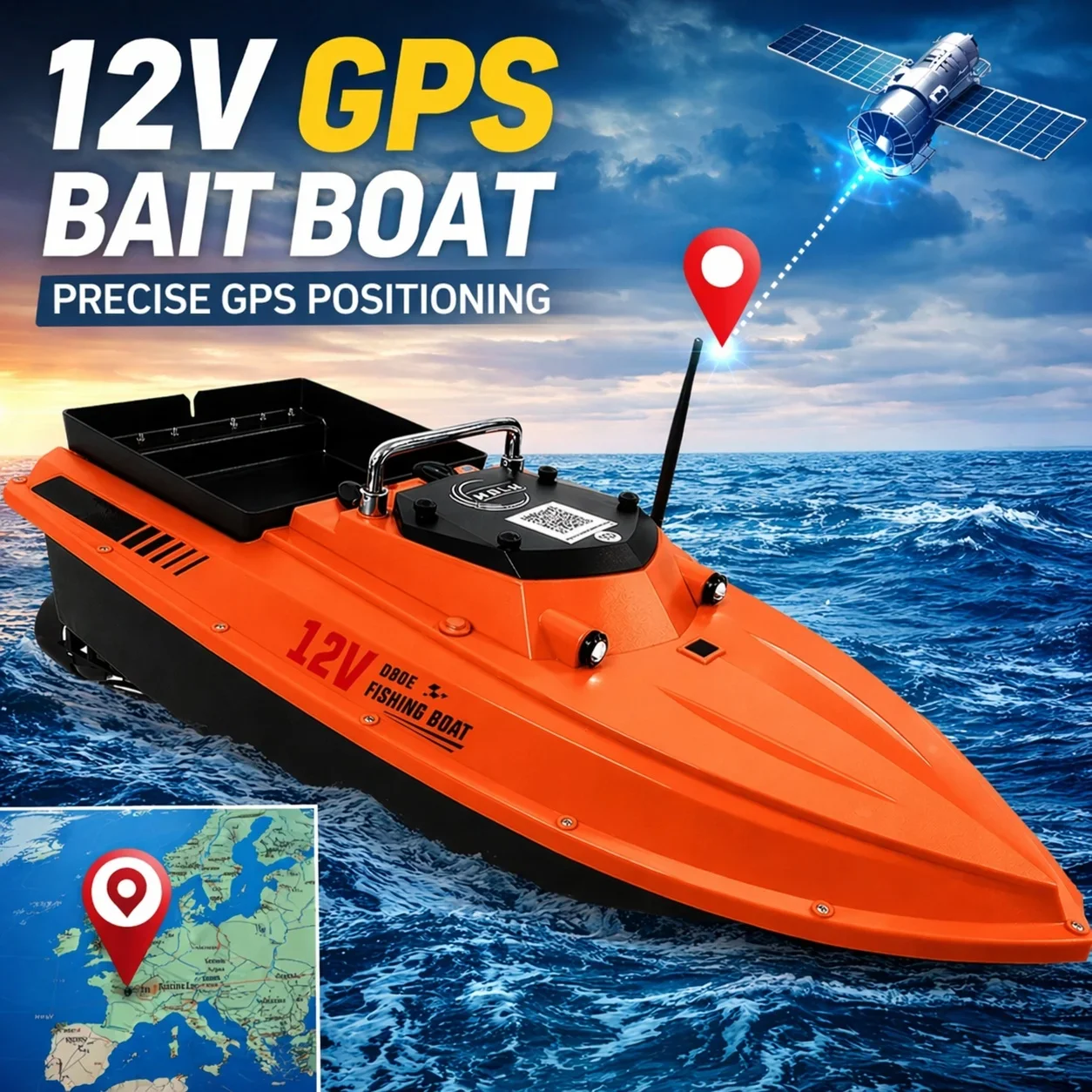 MBLN,12V GPS Large Bait Boat, 46800mAh, 3kg Load Capacity, 500m Remote Range, Auto Return, Baiting Hook Delivery and Net Pulling