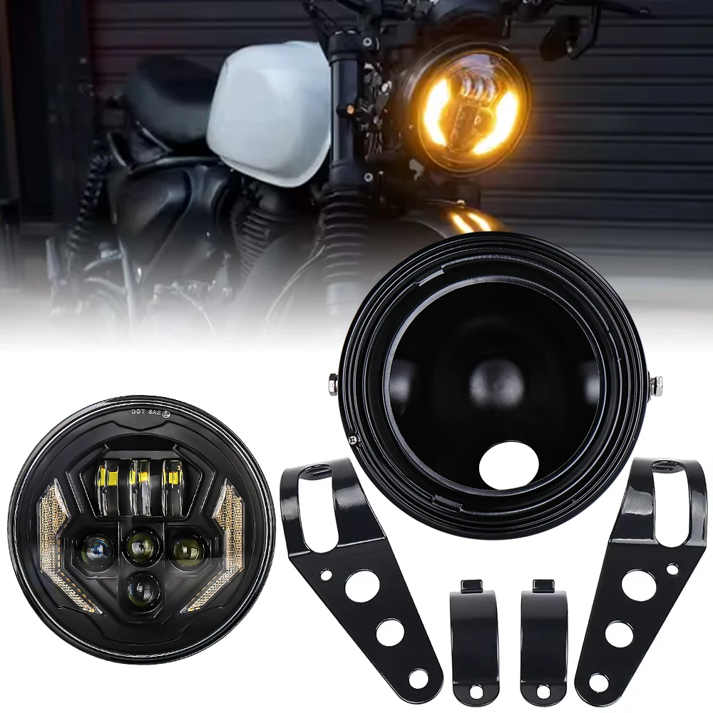 POVTOR 7 Inch LED Headlight with DRL High Low Beam Housing Bucket Set for Honda Harley Kawasaki