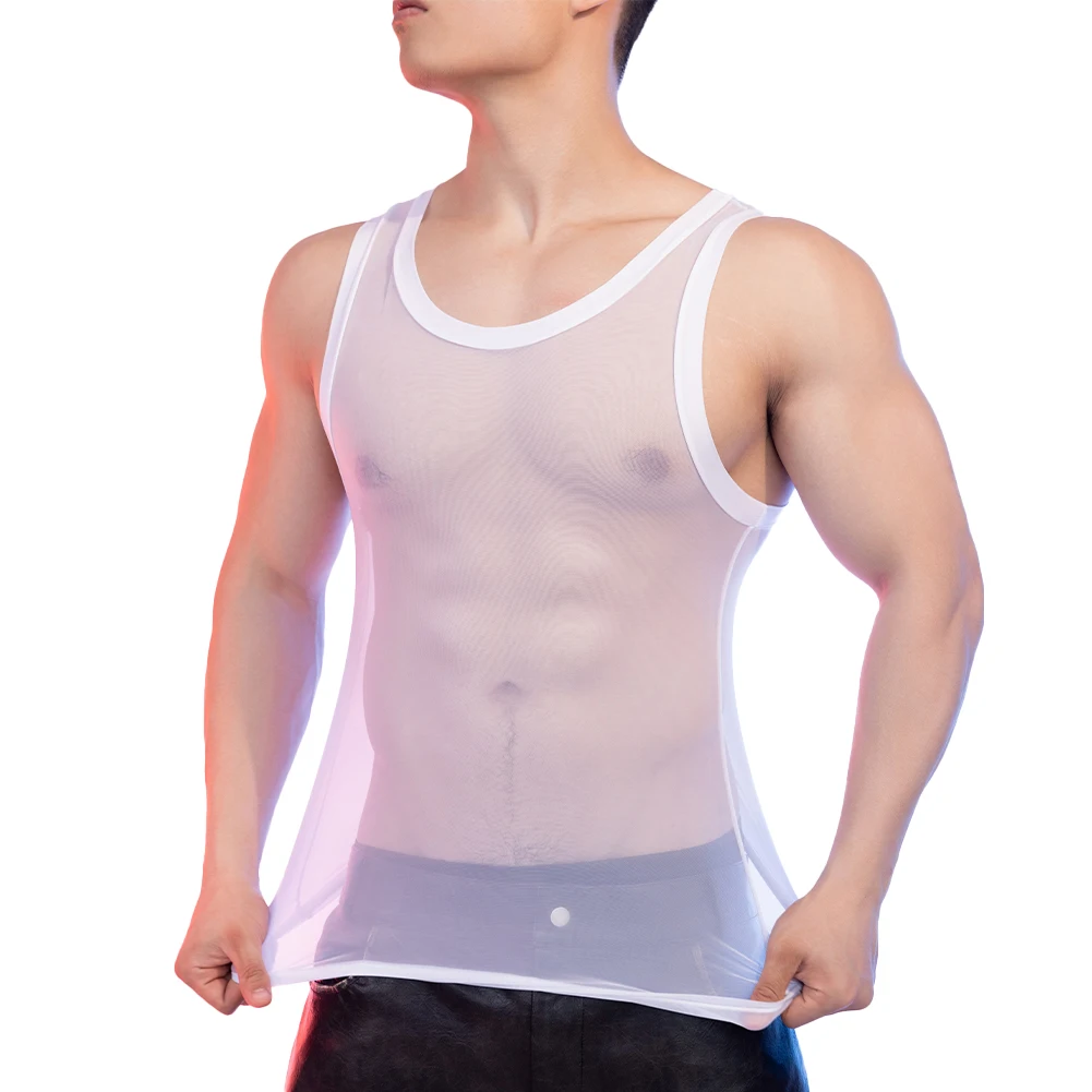 Nightclubs Party Mens See-through Mesh T Shirt Mens Bodybuilding Shirt Four Seasons Nylon Fabric Regular Length