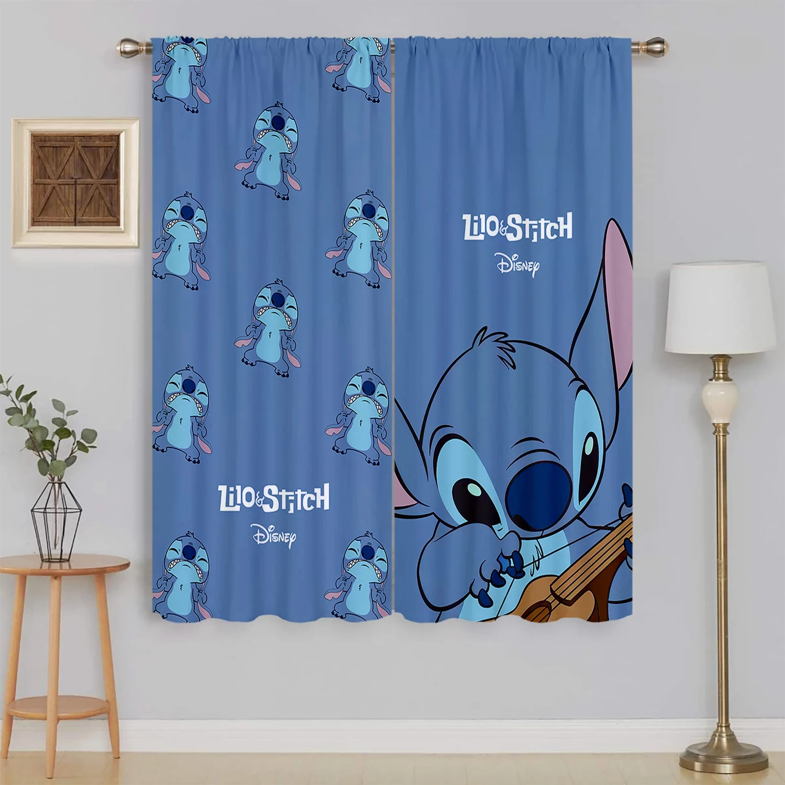 2pcs New Blue Stitch Cartoon Curtains Rod Pocket Anime Curtains for Kids Boy Girls Home Decoration Bedroom Kitchen Living Room