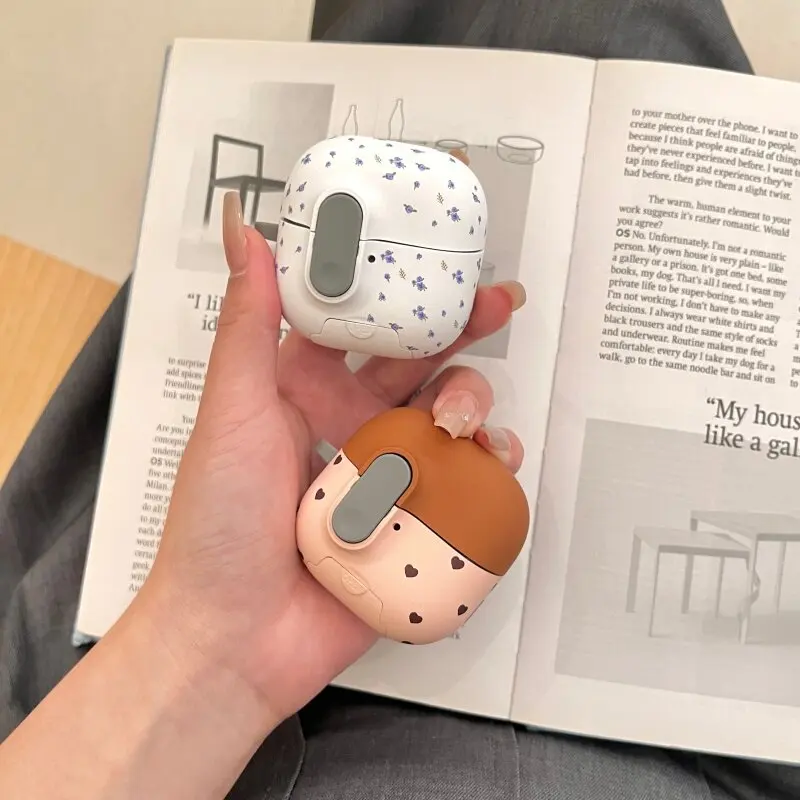 Matte Cute Flowers Hearts Secure Lock Shockproof Protective Earphone Cover Case for Huawei FreeClip 2 Anti Lost Stander Funda