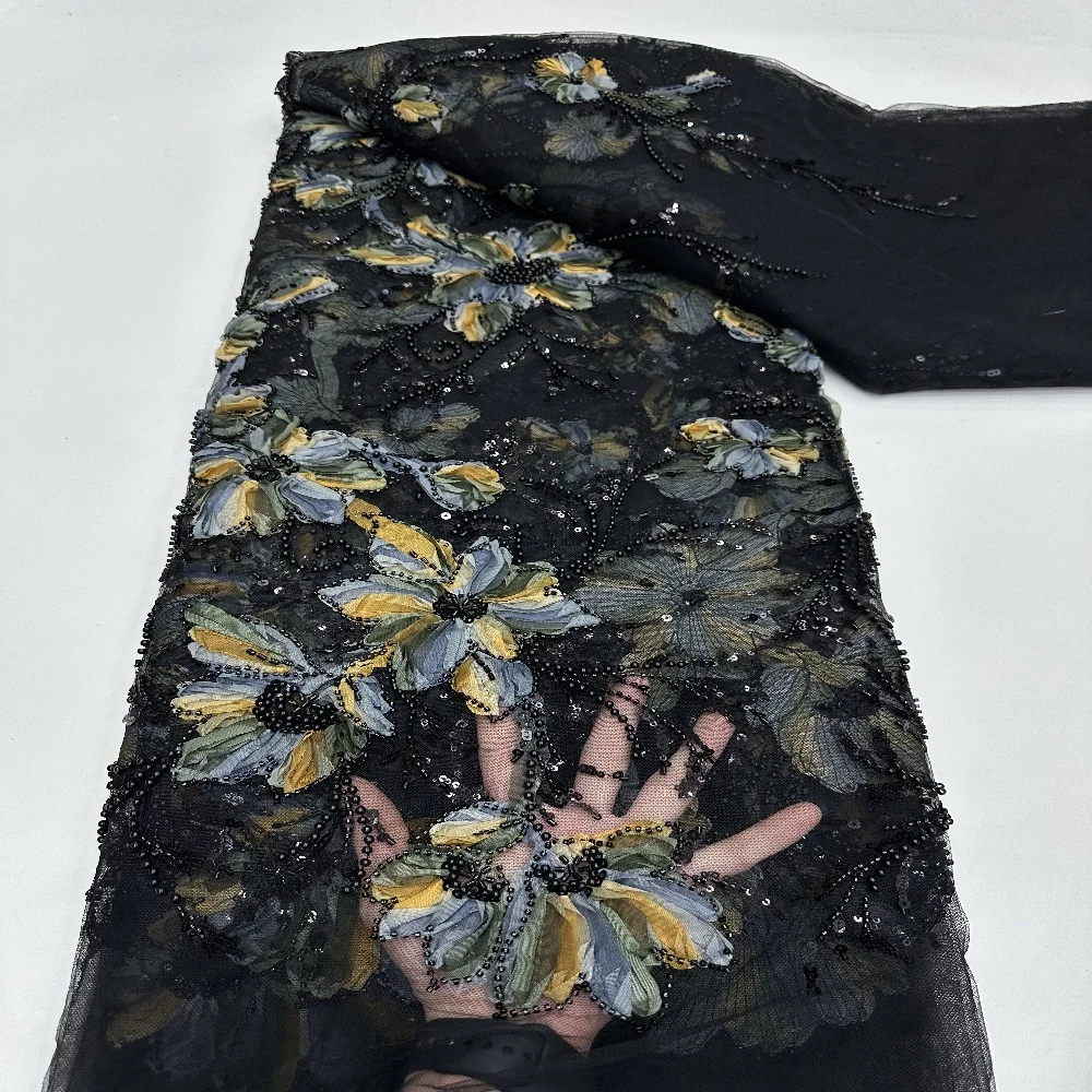 

Royal blue Lace Fabric French Sequins 5 yards African Beaded Lace Fabric Fashion Nigerian Lace Fabric 2026 High Quality Dress