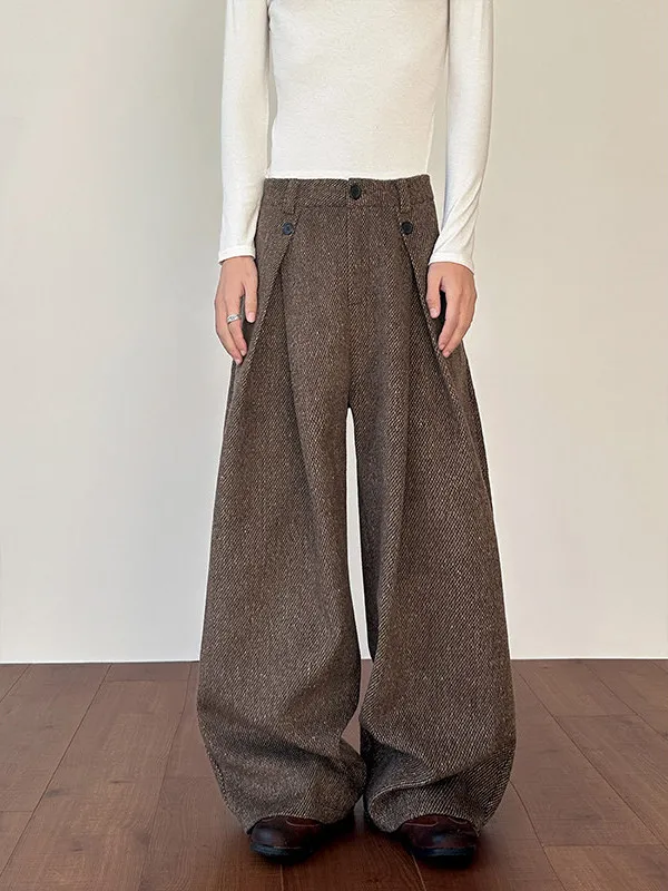 

Новые зимние мужские повседневные брюки из шерсти, прямые, свободные, модные, брендовые, широкие штанины, с 3D-плиссировкой, шерстяные брюки-кюлоты