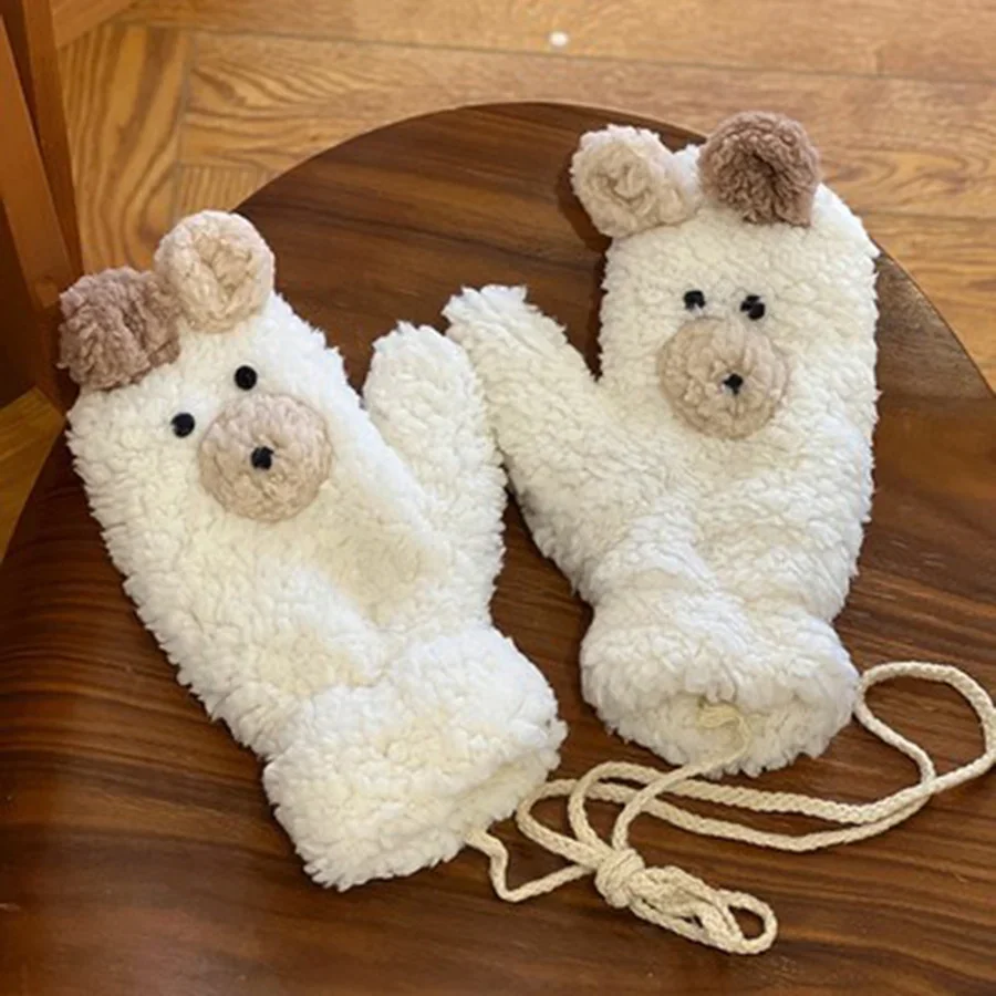 

Women's Plush Bear Paw Mittens Cute Thicken Velvet Winter Gloves Thermal Outdoor Hand Warmers for Cold Weather