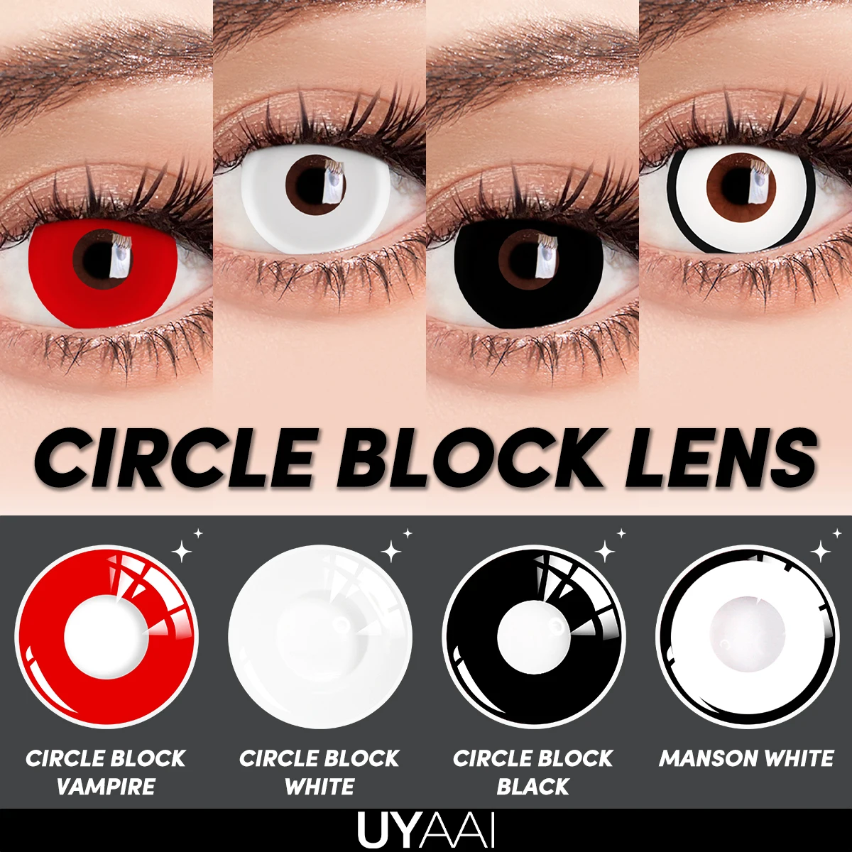 UYAAI-lentes de contacto para Cosplay, Cosméticos de belleza, lentes de contacto de colores, color negro, maquillaje de Halloween, lentes blancas, lentes circulares