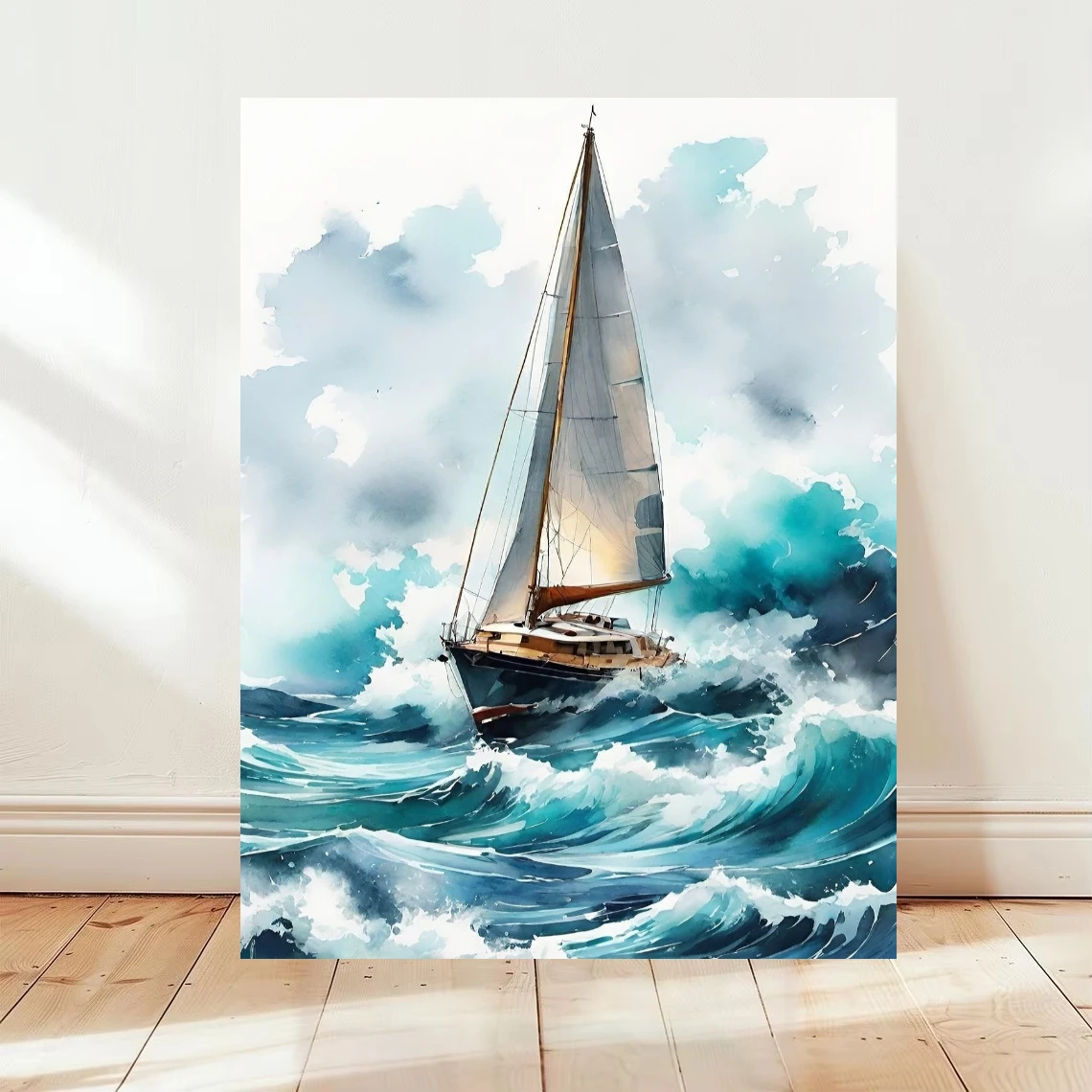 Sailboat On Stormy Ocean Waves Seascape Oil Painting By Numbers Modern Wall Decor for Living Room Gift No Frame