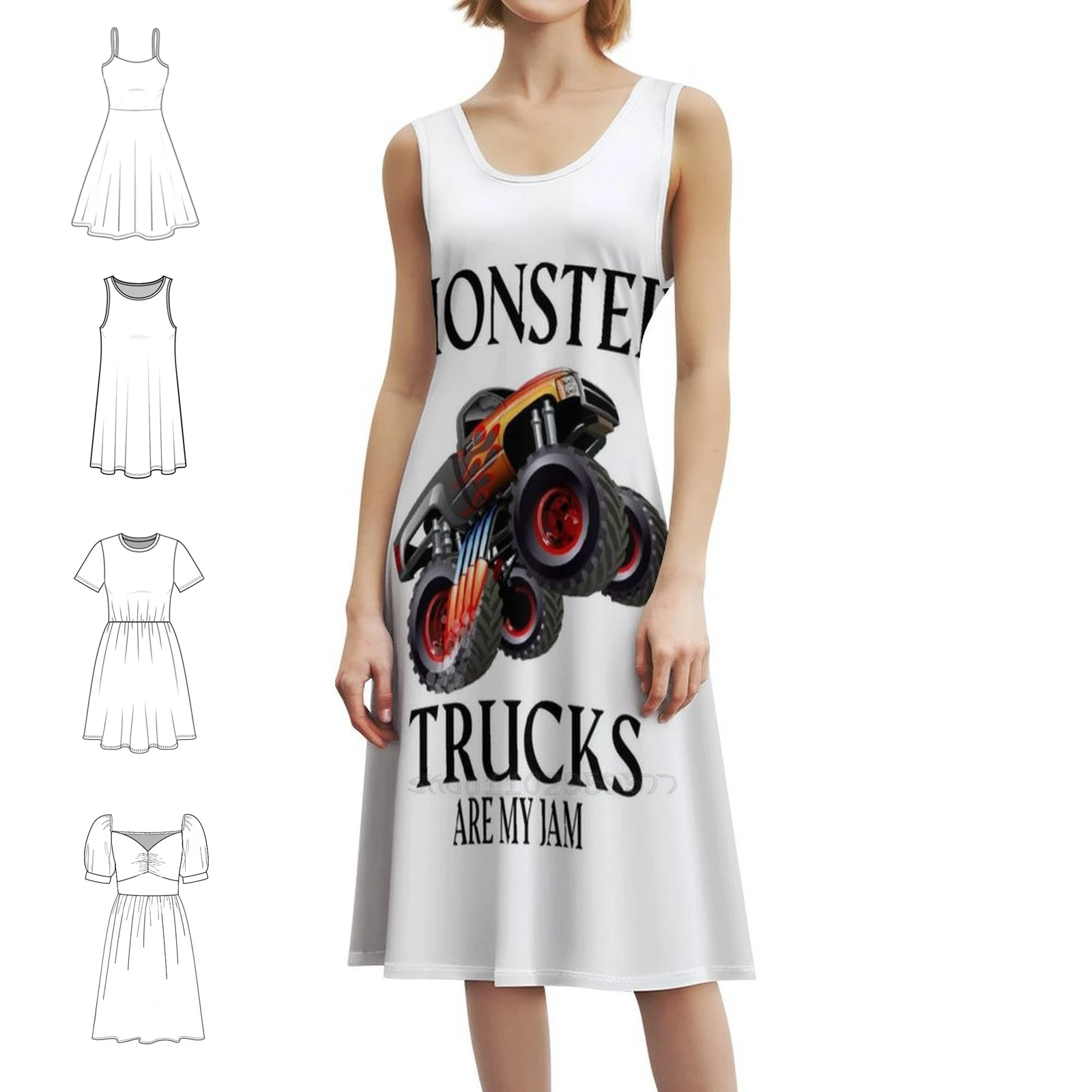 شاحنات الوحش هي مربي. فستان سموك زهري للنساء للربيع والصيف فستان كاجوال للحفلات Monster Trucks Are My Jam مضحك