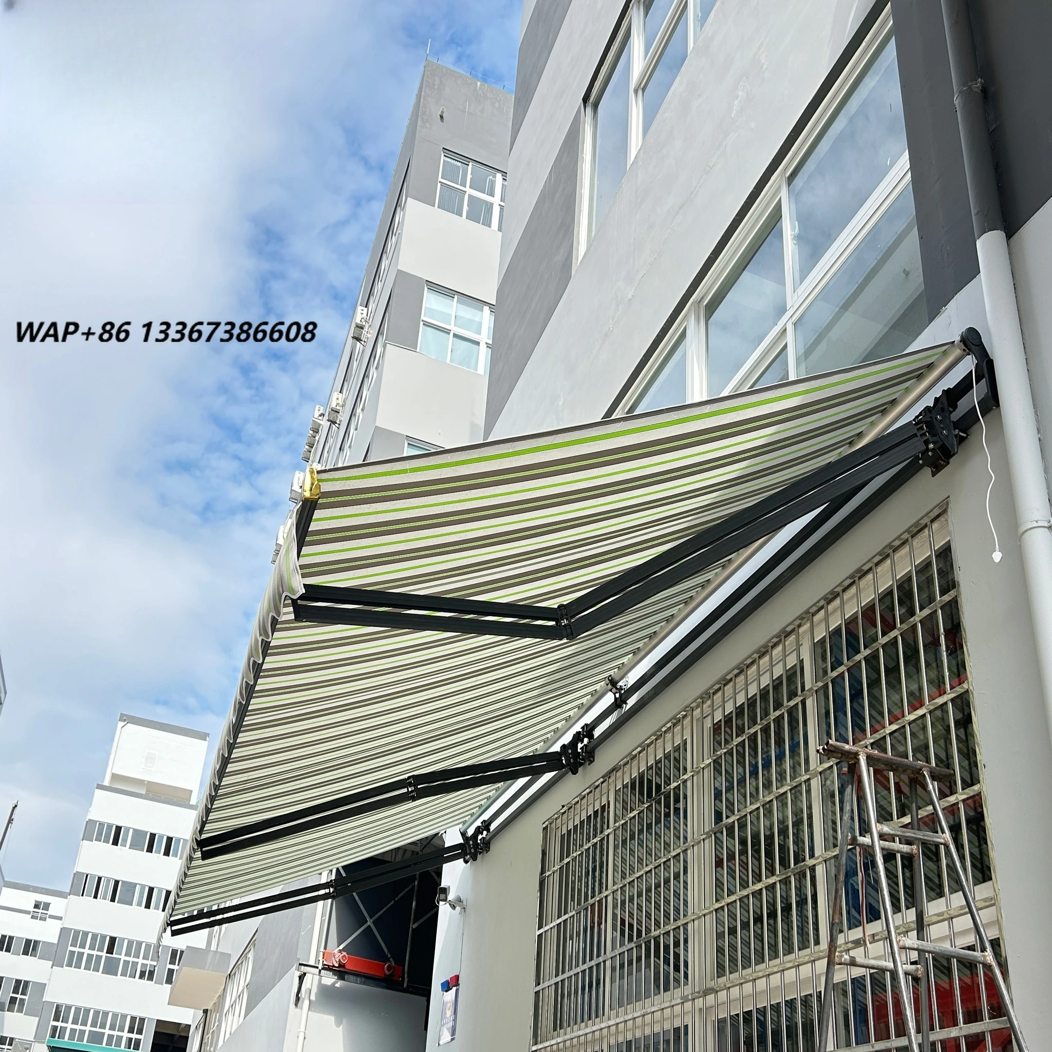 Large Size Double Tube Aluminum Alloy Retractable Awning Motorized Remote Control Outdoor Waterproof Windproof UV Resistant LED