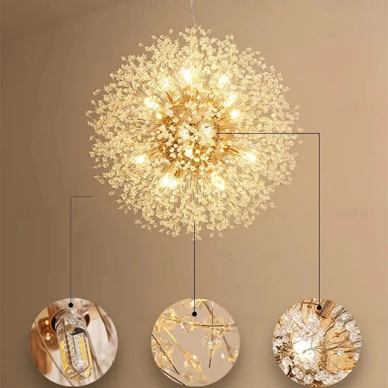 Modern And Luxurious Golden Dandelion Living Room Dining Room Bedroom Chandelier Star Fireball Firefly Lighting Fixture G9