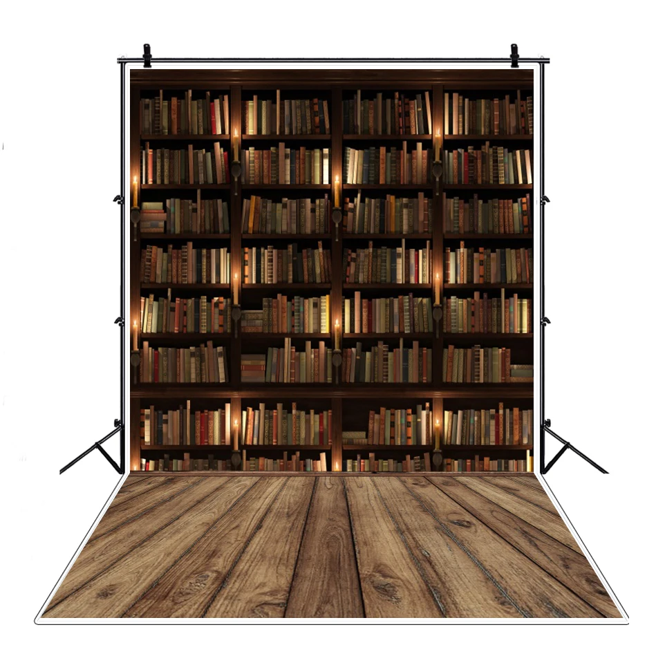 Vintage Wood Bookshelf Photography Background Library Bookcase Scene Children Back to School Party Decor Baby Portrait Backdrops