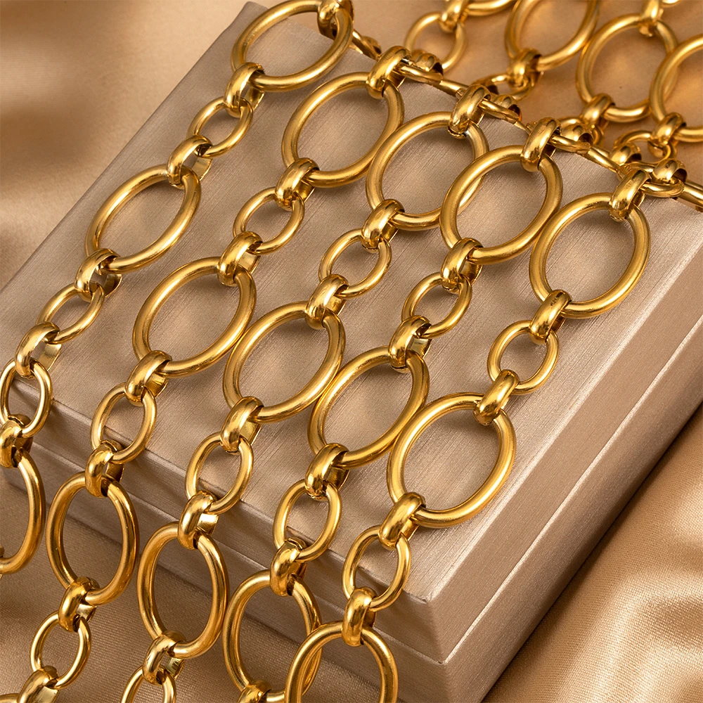 

1M Stainless Steel Big Oval Cross Small Circle Link Chains Heavy Chunky Punk Chain DIY Jewelry Making Supplies Necklace Bracelet