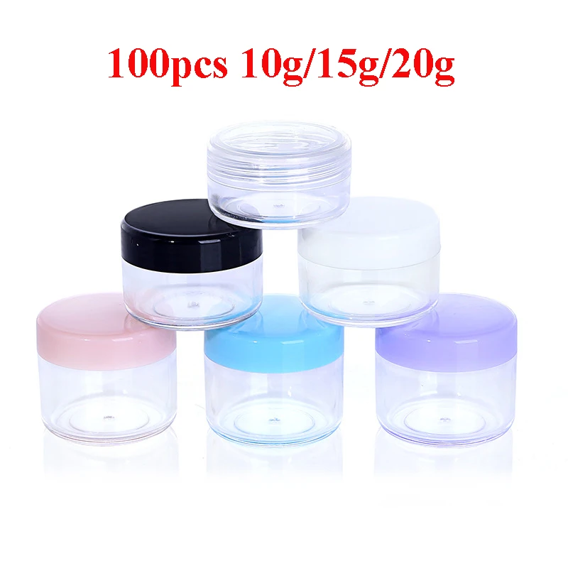 100pcs 10g 15g 20g Small Round Sample Containers Plastic Cosmetic Jars Makeup Lip Scrub Bottle Leakproof Travel Box