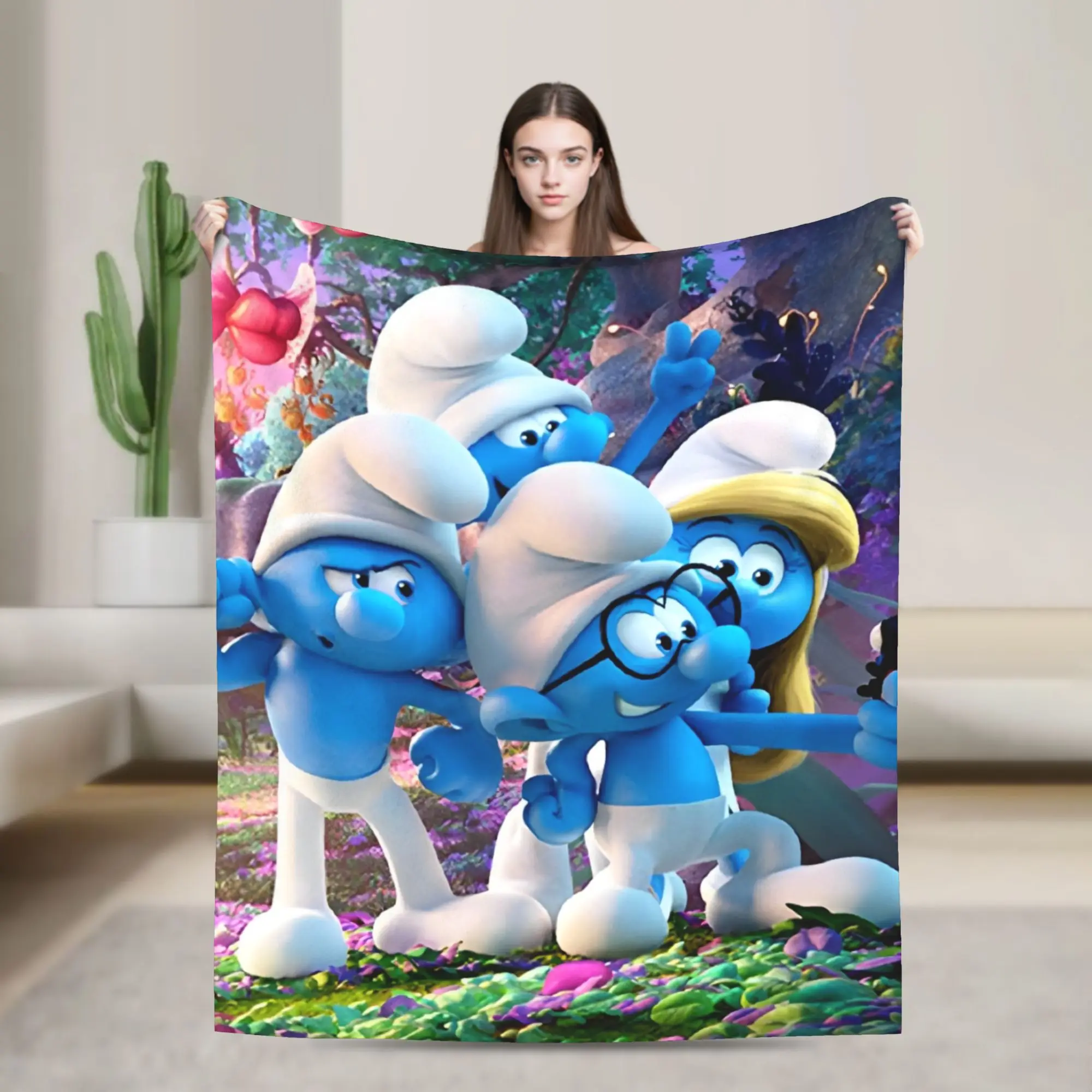 

Одеяло с героями мультфильмов S-Smurfs, очень мягкие и теплые одеяла разных размеров для дивана, дивана и кровати